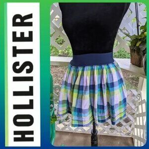 HOLLISTER Y2K Madras plaid Green Blue MINI SKIRT Lined Flirty Flouncy Style Sz S